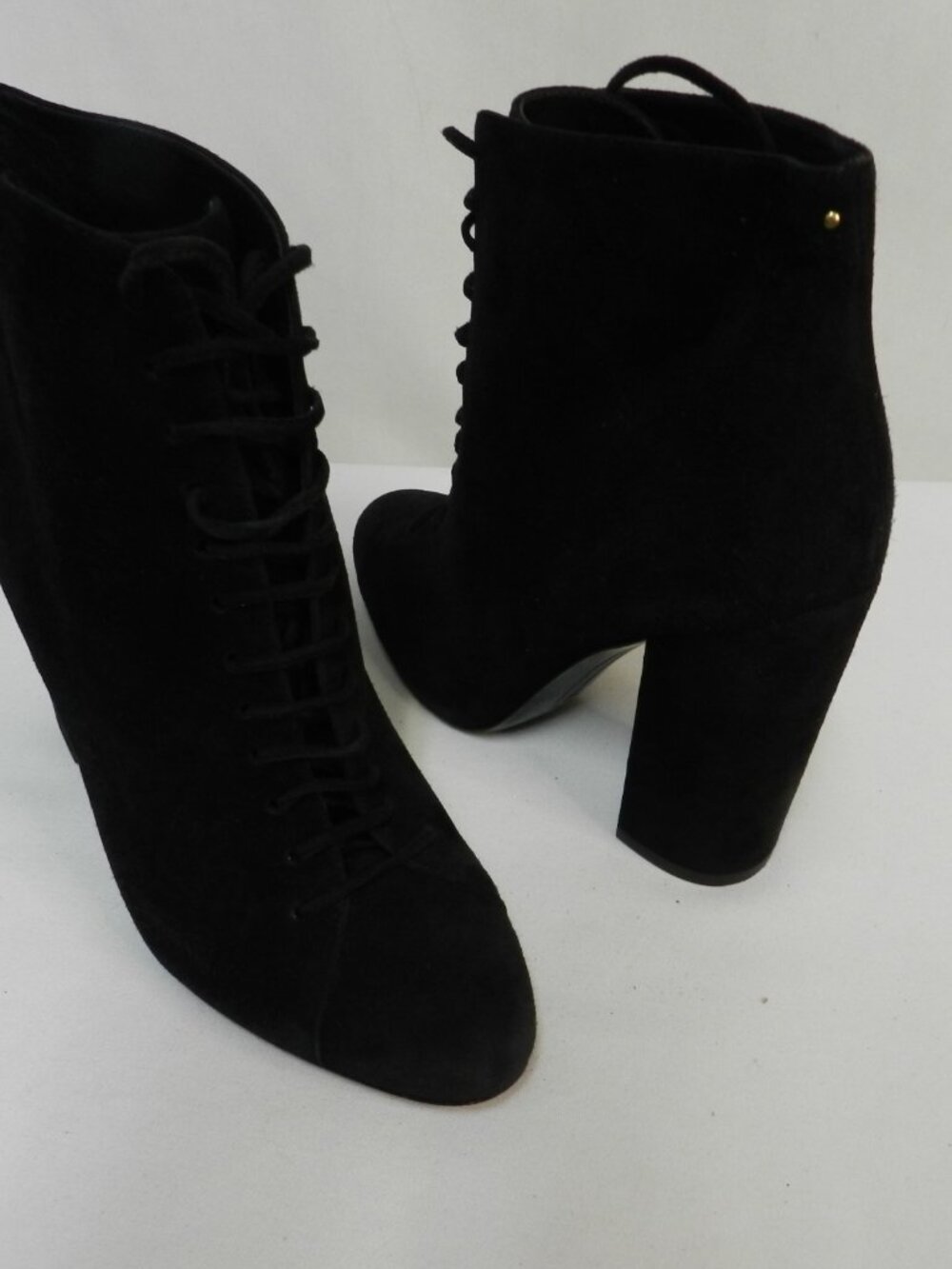 Stella Luna Size 37 US 7 Suede lace up block heel ankle boots booties black